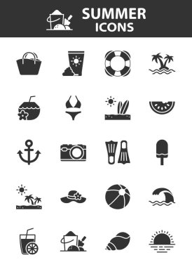 Yaz ikonları, plaj, seyahat, deniz