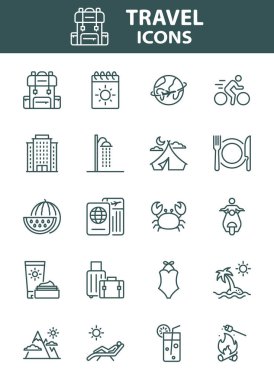 Yaz ikonları, plaj, seyahat, deniz