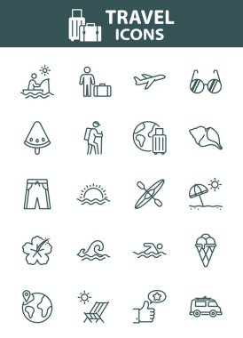 Yaz ikonları, plaj, seyahat, deniz