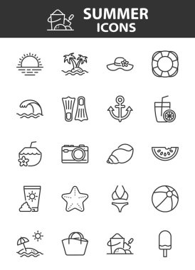 Yaz ikonları, plaj, seyahat, deniz