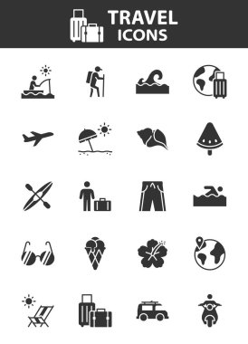 Yaz ikonları, plaj, seyahat, deniz