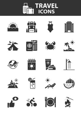 Yaz ikonları, plaj, seyahat, deniz