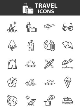 Yaz ikonları, plaj, seyahat, deniz