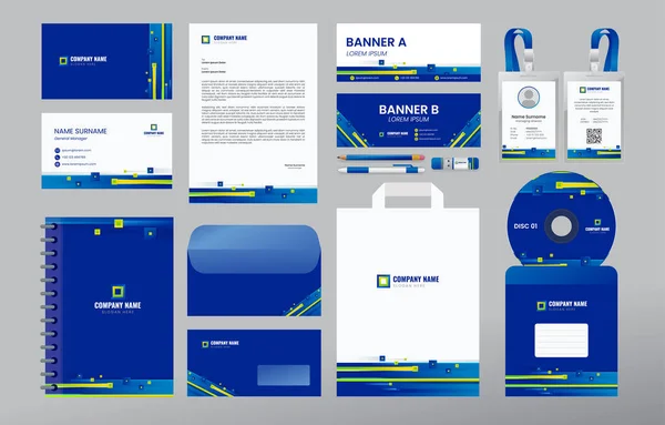 Business Stationary Kit Σκούρο Μπλε Συνδυασμό Χρωμάτων — Διανυσματικό Αρχείο
