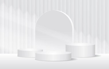 Abstract Realistic 3d White Cylinder Pedestal Or Podium Background
