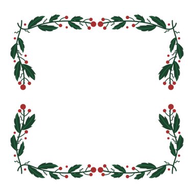 El çizimi düz Noel Çiçeği Köşesi. Kare şablonu.