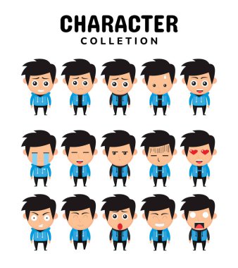 Şirin karakter yüz ifadelerinin vektör illüstrasyonları kümesi