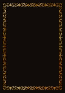 Siyah arkaplandaki altın vektör çerçevesi. Davetiyeler, belgeler, diplomalar için çerçeve.