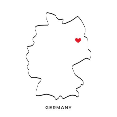 Berlin 'in yerine kalbi olan Almanya' nın minimalist haritası. Almanya haritası bir çizgi ile çizildi.
