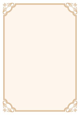 Çiçek süslemeli klasik altın çerçeve. Belgeler, davetiyeler, diplomalar için çerçeve.