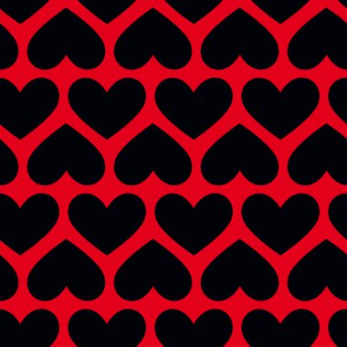 Kırmızı arka planda kalpleri olan bir model. Paketleme için arka plan, kalpleri olan tekstil.