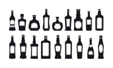 Vector set with different bottles of alcohol. Set with silhouettes of bottles.