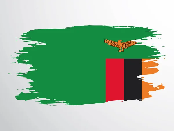 Bandeira Nacional Zâmbia Pintada Com Pincel Bandeira Vetorial Zâmbia — Vetor de Stock