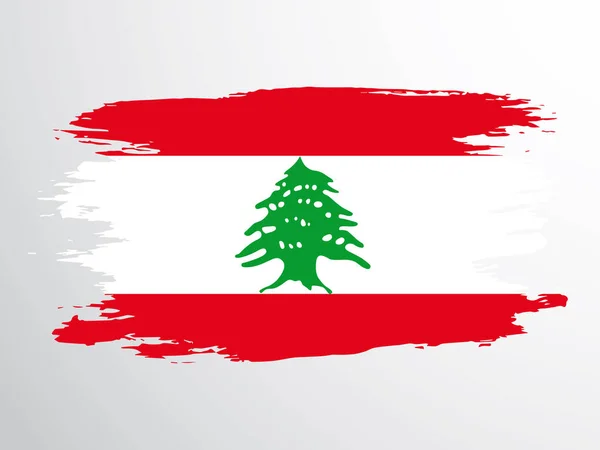 Flagge Des Libanon Mit Pinsel Bemalt Libanon Vektorfahne — Stockvektor