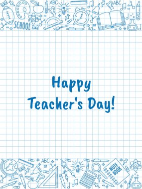 Öğretmenler günün kutlu olsun! Öğretmenler Günü! Okul, ofis ve kitaplarla dolu mektuplar..