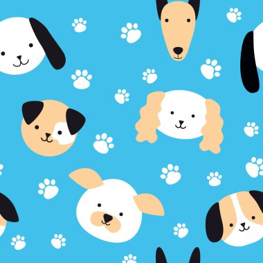 Mavi arka planda sevimli köpekli desen.