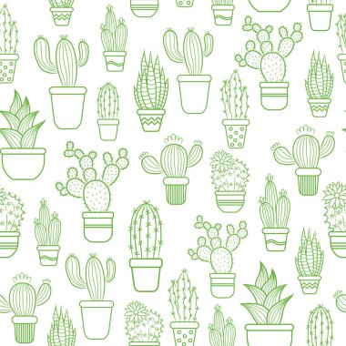 Yeşil kaktüslü, pürüzsüz vektör deseni.
