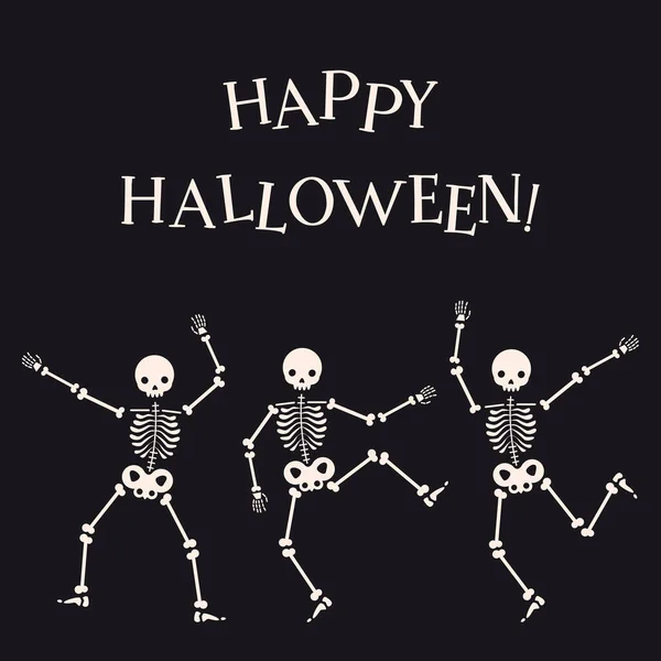 Leuke Ansichtkaart Gefeliciteerd Met Halloween Briefkaart Met Grappige Dansende Skeletten — Stockvector