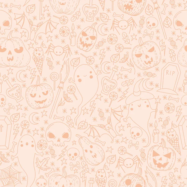 Padrão Halloween Fundo Leve Fundo Com Desenhos Bonitos Doodle Com —  Vetores de Stock