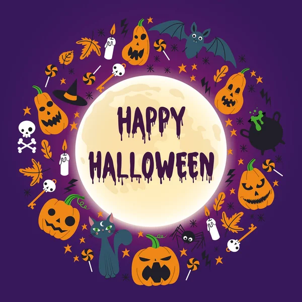 Tarjeta Felicitación Para Halloween Set Con Objetos Para Halloween — Vector de stock