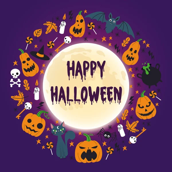 Biglietto Auguri Halloween Set Con Oggetti Halloween — Vettoriale Stock