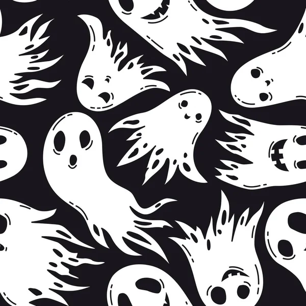 与可爱的鬼魂的模式 万圣节鬼魂 — 图库矢量图片
