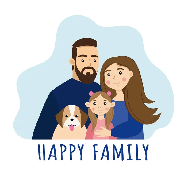 Happy Family Mom Dad Daughter Dog — Stock Vector