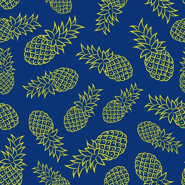 Seamless Pattern Stylized Pineapples Blue Background — Stock Vector
