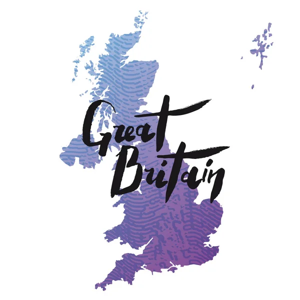 Lettering Iscrizione Gran Bretagna Una Mappa Stilizzata Paese — Vettoriale Stock