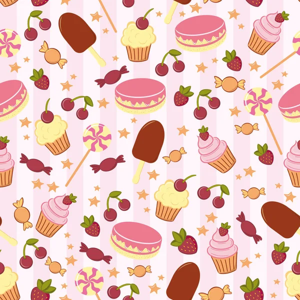 Fond Vectoriel Avec Cupcakes Bonbons Baies — Image vectorielle