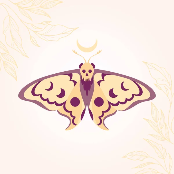 Disegno Vettoriale Una Farfalla Notturna Con Teschio Farfalla Con Luna — Vettoriale Stock