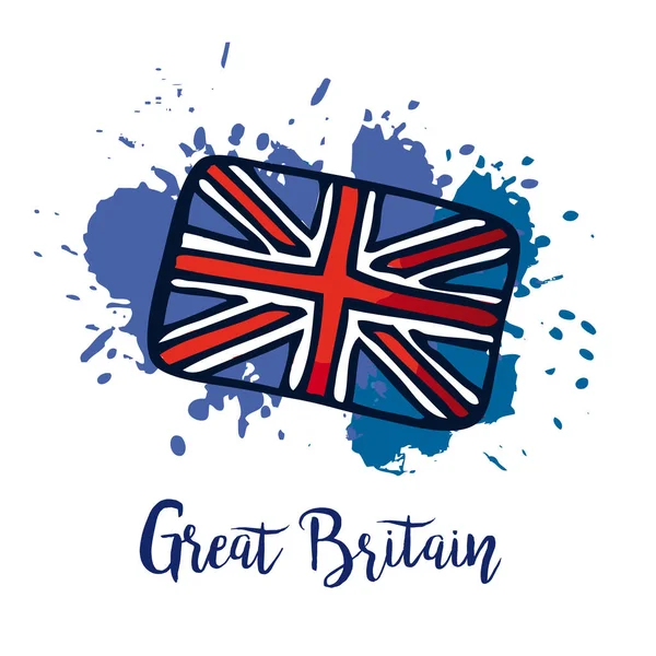 Bandiera Britannica Disegnata Mano Vettoriale Bandiera Della Gran Bretagna Con — Vettoriale Stock