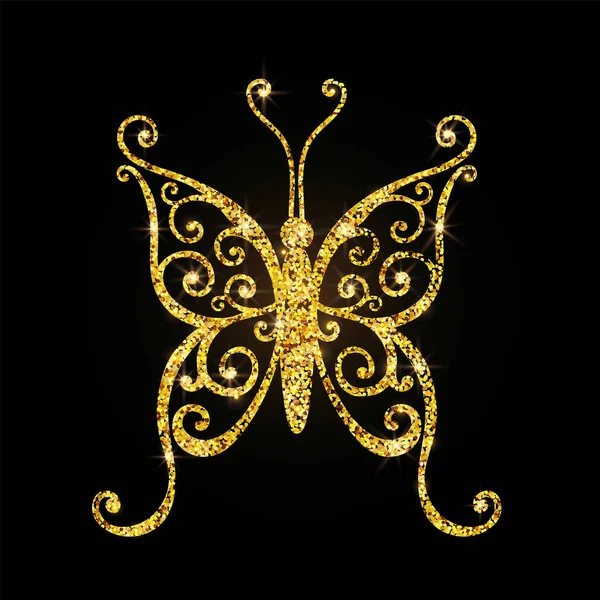 Bella Farfalla Scolpita Uno Sfondo Scintille Sfondo Con Glitter Oro — Vettoriale Stock