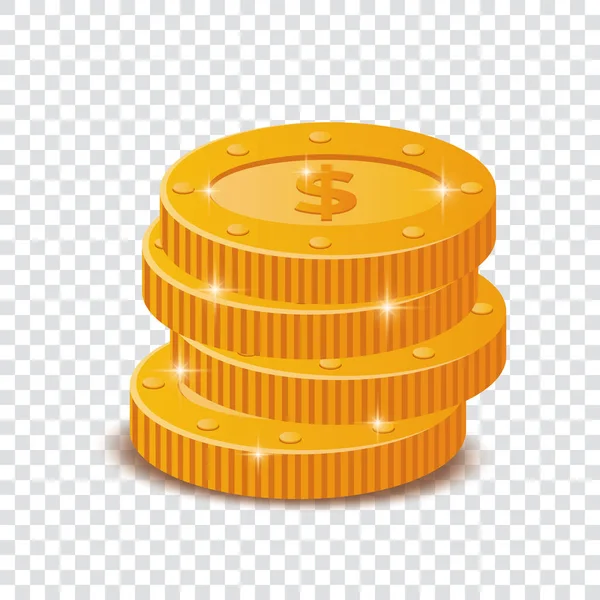 ドル記号のベクトルコイン 透明な背景に硬貨 硬貨の山 — ストックベクタ