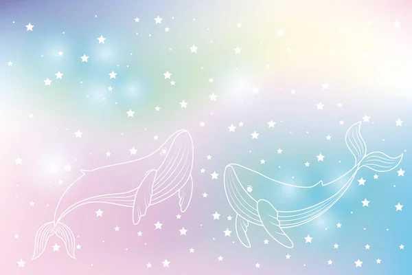 美丽的矢量背景与鲸鱼和星星 鲸鱼的矢量抽象背景 — 图库矢量图片
