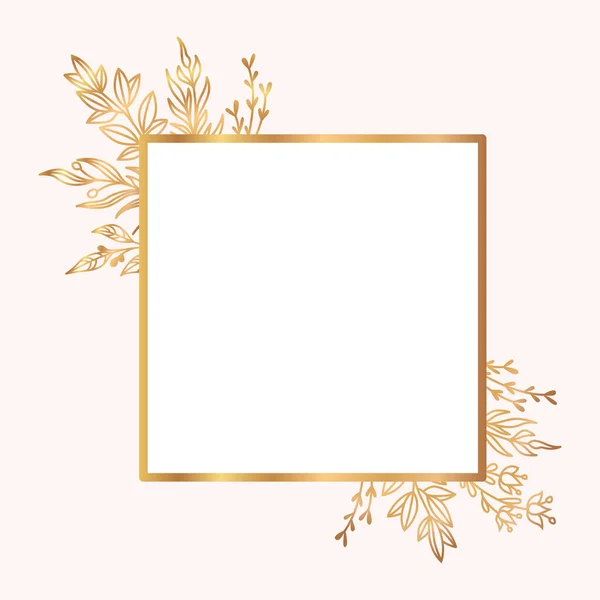 Vector Spring Background Golden Frame Flowers — Stock Vector