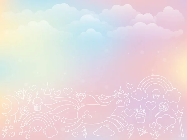 矢量彩虹背景与小马 独角兽 女孩的云彩背景 — 图库矢量图片