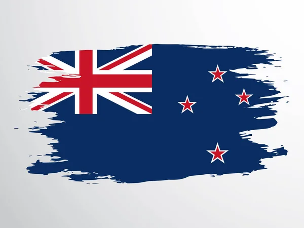 Neuseeländische Flagge Mit Pinsel Bemalt Neuseeländische Vektorfahne Grunge Stil — Stockvektor