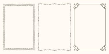 Zarif çerçevelerin vektör kümesi. Bir belge için güzel çerçeveler, düğün davetiyesi, antetli kağıtlar.