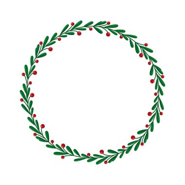 Yaprak ve böğürtlenli vektör yuvarlak çerçeve. Noel çelengi.