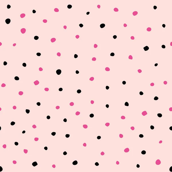ピンクとブラックドットのベクターシームレスな背景 手描きドット付きパターン — ストックベクタ