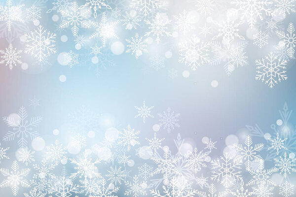 Christmas motif with snowflakes on a gray background. Vector abstract background with snowflakes.
