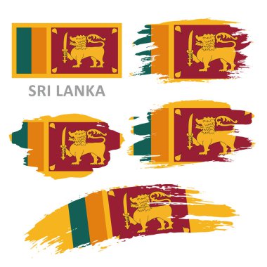 Sri Lanka 'nın vektör bayrakları. Fırçayla çizilmiş Sri Lanka bayrağı. Grunge tarzında bayrak.
