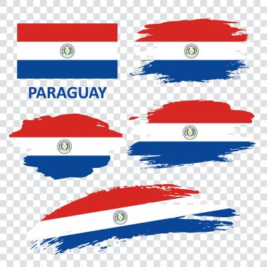 Paraguay 'ın vektör bayrakları. Paraguay bayrağı bir fırçayla çizildi. Grunge tarzında bayrak.