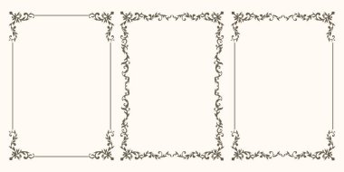 Girdaplı bir dizi güzel vektör çerçevesi. Sertifika, düğün davetiyesi, antet, menü için klasik çerçeveler.