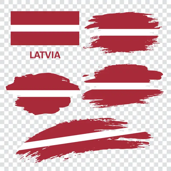 Soubor Vektorových Vlajek Lotyšska Lotyšská Vlajka Tažena Štětcem Vlajka Stylu Royalty Free Stock Vektory
