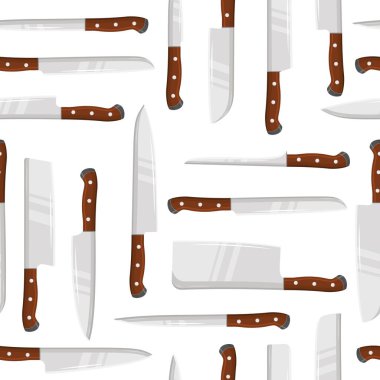 Mutfak bıçaklarıyla vektör deseni. Giysiler, kumaşlar, ambalaj kağıtları için bıçaklı arka plan. 