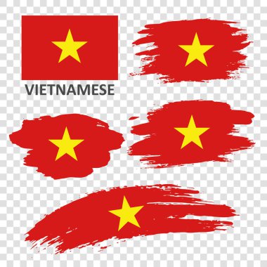 Elle fırçayla boyanmış Vietnam bayrakları. Vietnam bayrağı. Grunge tarzında bayraklar.