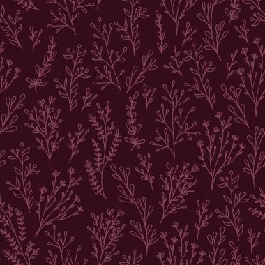 Bitkilerle dolu karanlık bir arka planda desen. Çiçek süslemeli arkaplan. 