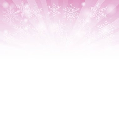 Kar taneleriyle pembe arka plan. Işık ve kar taneleri ile Noel arkaplanı.